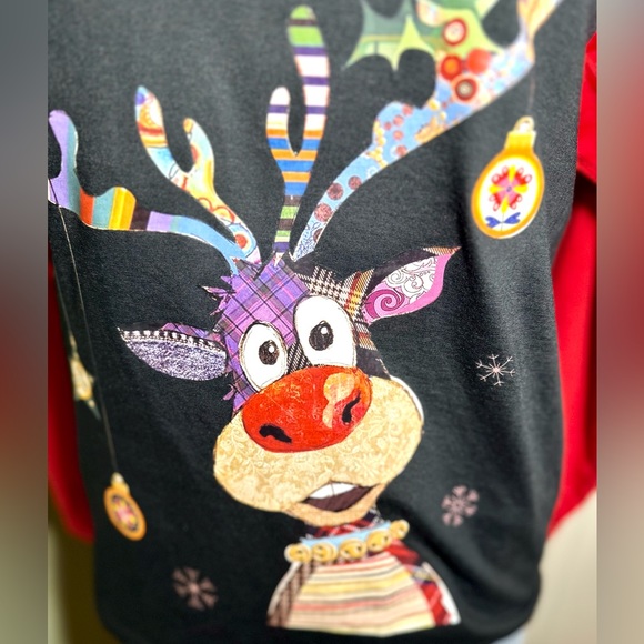 Raglan Red Sleeve Funny Reindeer Graphic Print Crew Neck T-shirt🦌 - Picture 2 of 11